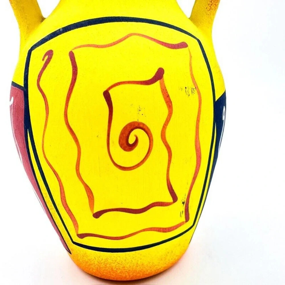Art. F. Diaz Vase Post Modern 90s Hand Painted Yellow Matte Glaze Signed